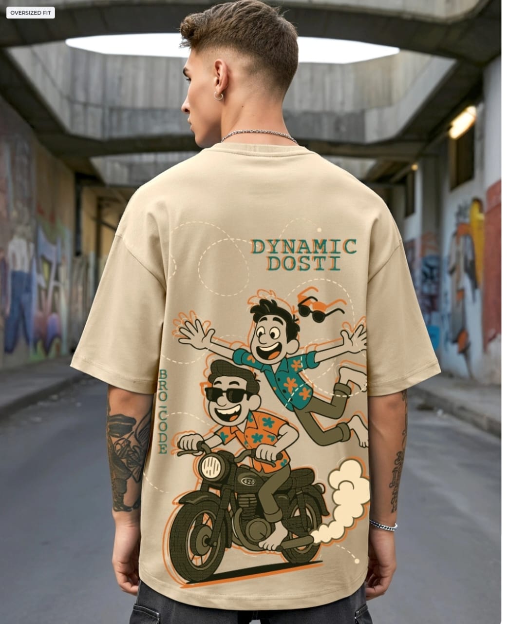Men's Ginger Root Brown Dynamic Dosti Graphic Printed Oversized T-shirt
