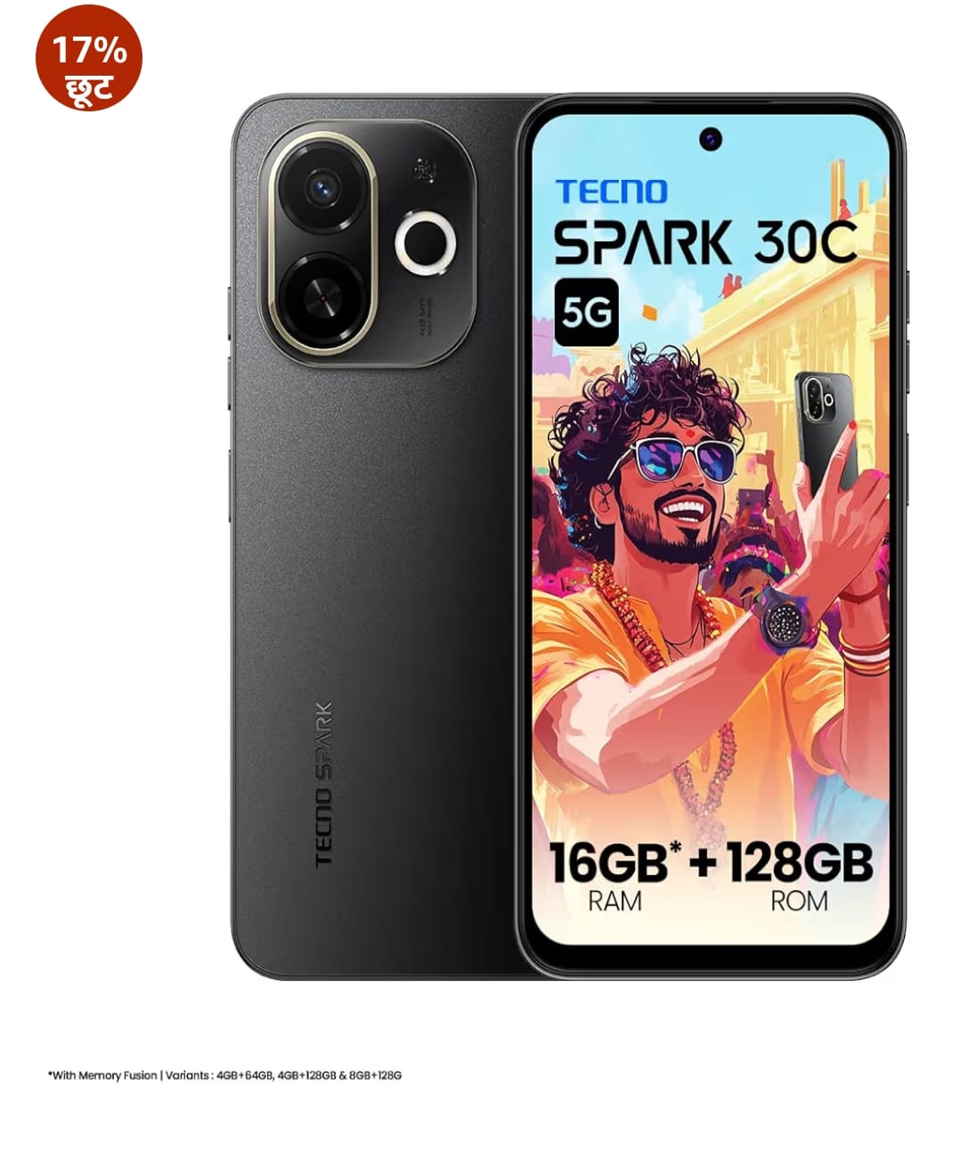 TECNO स्पार्क 30C 5G (मिडनाइट शैडो, 4GB+64GB) | D6300 5G प्रोसेसर | 5000 mAh की बैटरी | NFC, IR रिमोट | Dolby Atmos