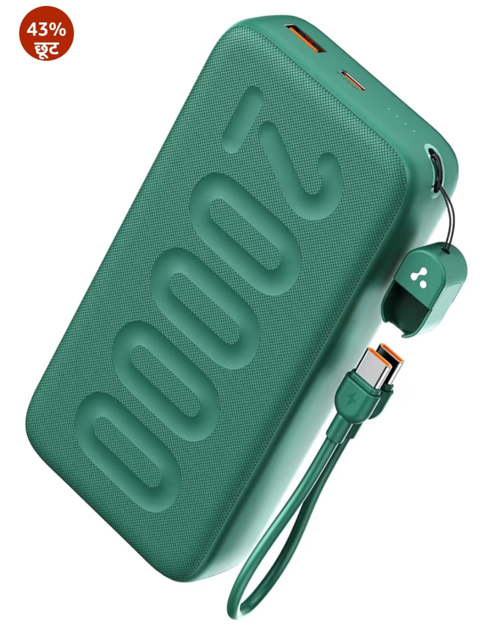 Ambrane 20000mAh Powerbank with in-Build Type C Cable, 22.5W Fast Charging, USB & Type C Output, Power Delivery, Quick Charge for iPhone, Android Mobile & Tablets, Earbuds, (Stylo N20, Green)