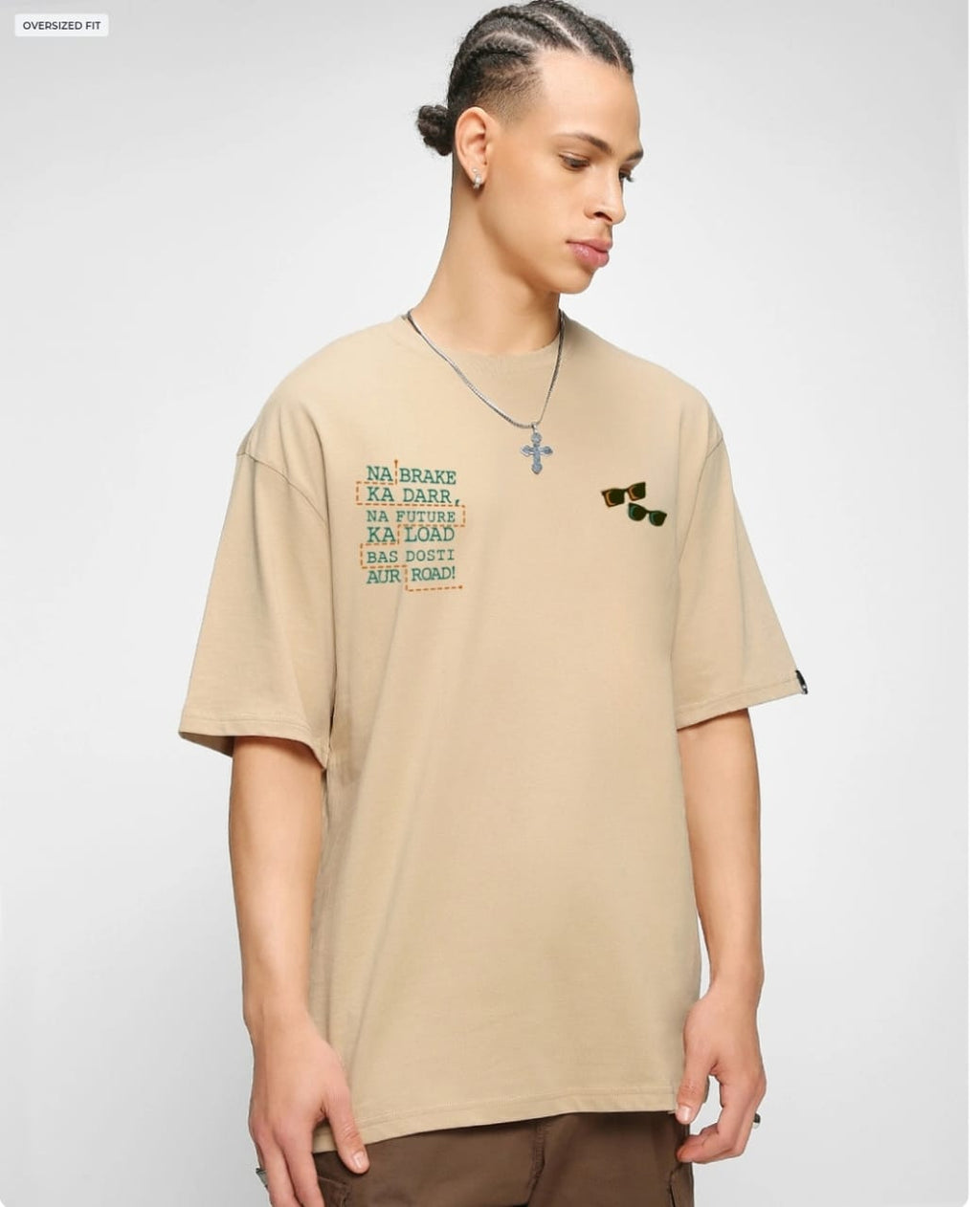 Men's Ginger Root Brown Dynamic Dosti Graphic Printed Oversized T-shirt