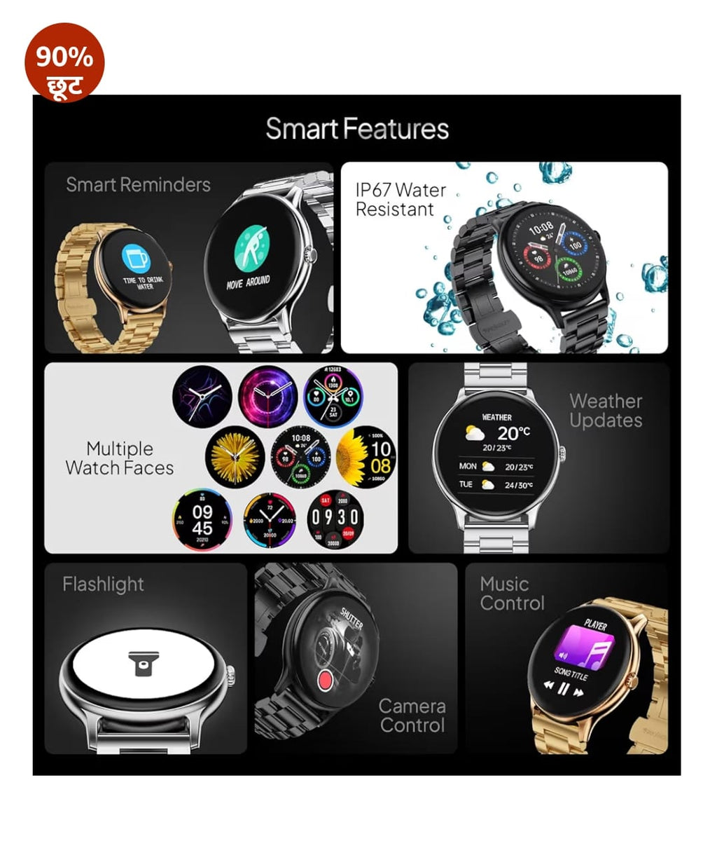 Fire‑Boltt Phoenix Pro राउंड स्मार्ट वॉच 1.39″ Bluetooth कॉलिंग, AI वॉयस असिस्टेंट, SpO2 और हार्ट रेट मॉनिटर, 120+ स्पोर्ट्स मोड, IP67 वाटरप्रूफ मेटल स्मार्ट वॉच पुरुषों और महिलाओं के लिए - सिल्वर