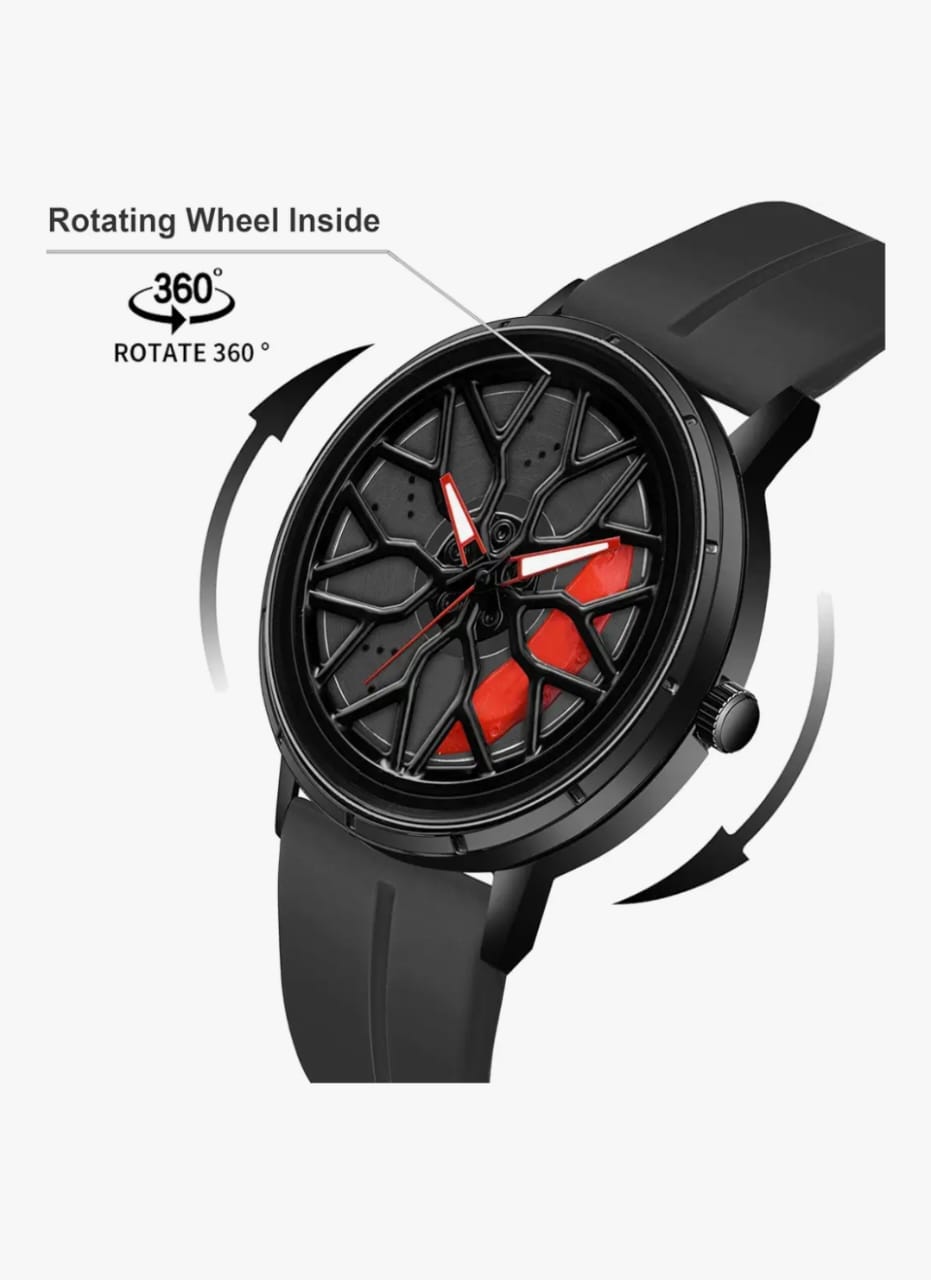 Shocknshop RevolveX रोटेटिंग खोखले व्हील हब क्रिएटिव फैशन एनालॉग सिलिकॉन मैग्नेटिक स्ट्रैप कलाई घड़ी पुरुषों लड़कों के लिए -WCH368