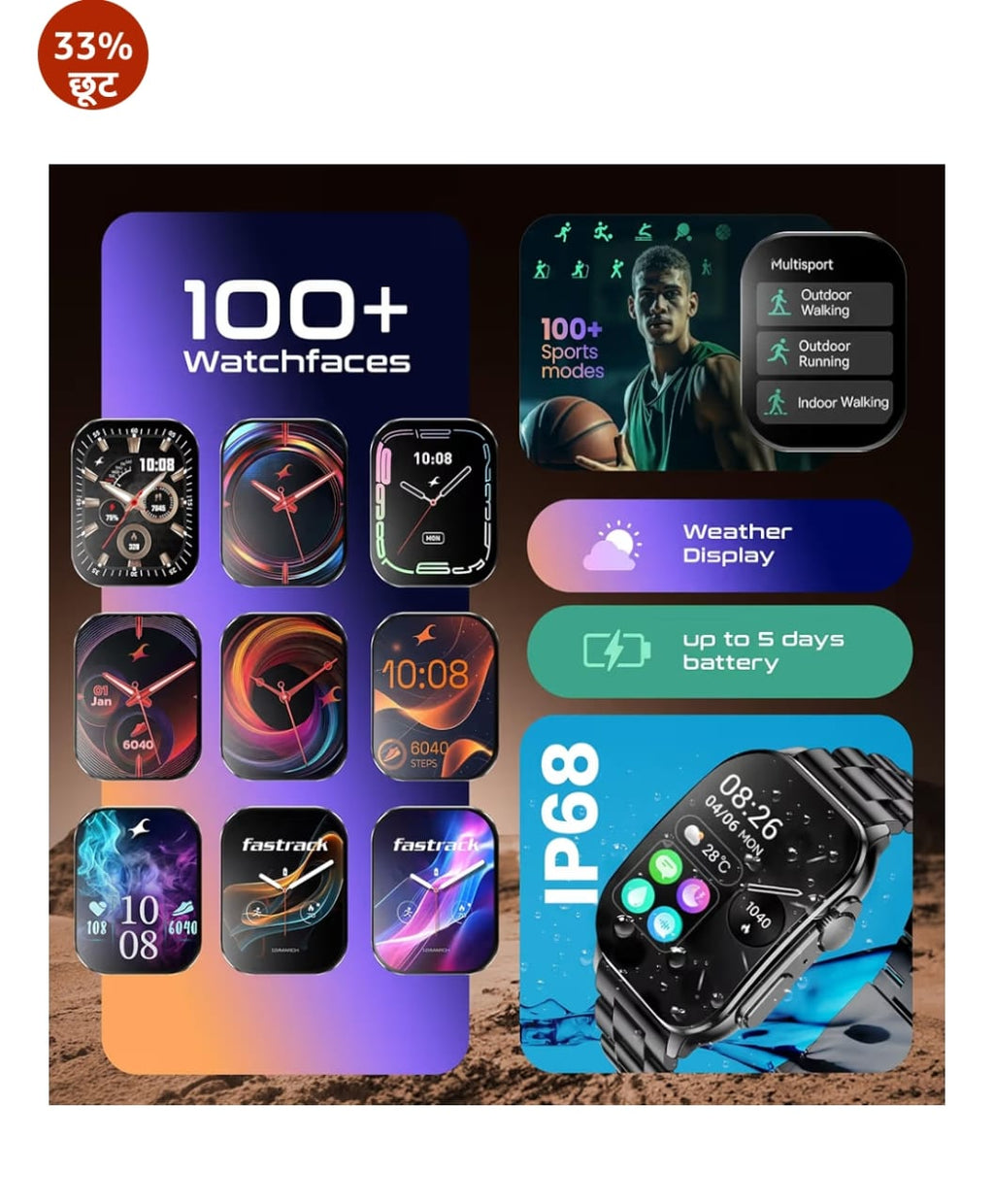 Fastrack असीमित नई बीटी कॉलिंग स्मार्टवॉच, ब्लैक मेटल, एस्टर एफएस 2 प्रो