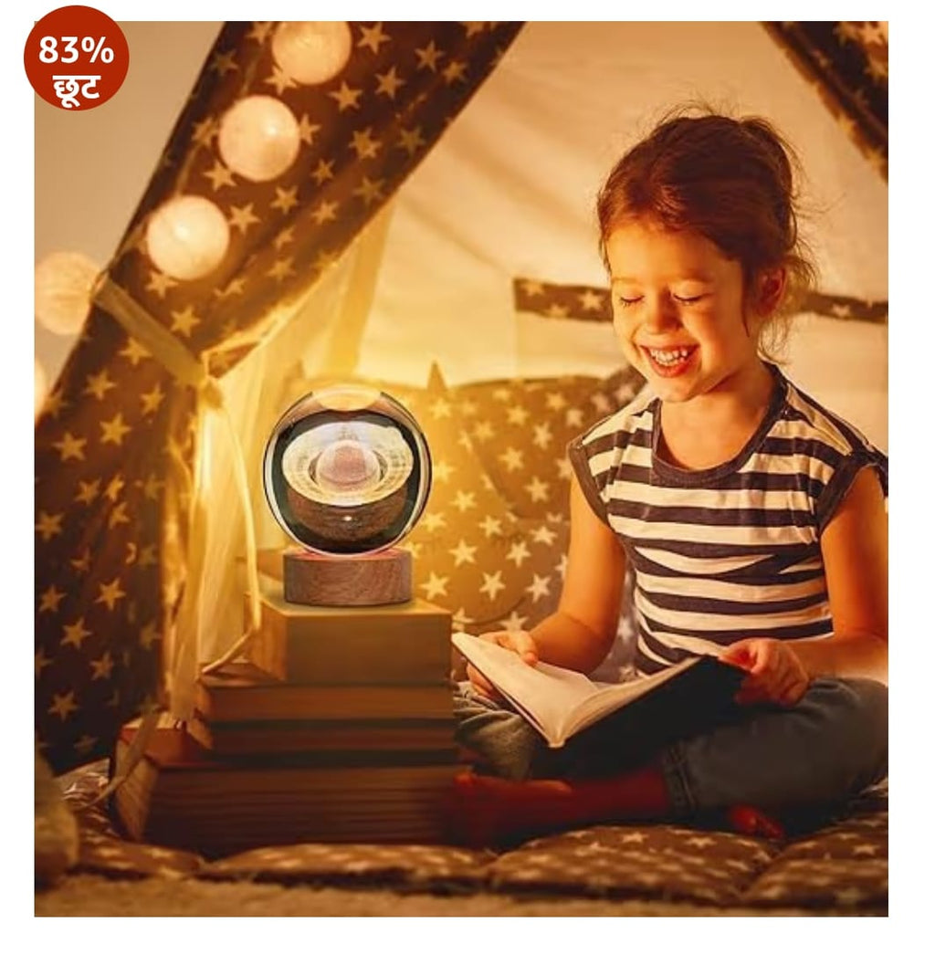 3 डी सैटर्न क्रिस्टल बॉल लैंप - सोलर सिस्टम नाइट लाइट, 3 डी सैटर्न क्रिस्टल बॉल, गैलेक्सी लैंप, यूएसबी संचालित 3.15 इंच एलईडी लकड़ी के बेस के साथ गैलेक्सी क्रिस्टल लाइट, उपहार के लिए बिल्कुल