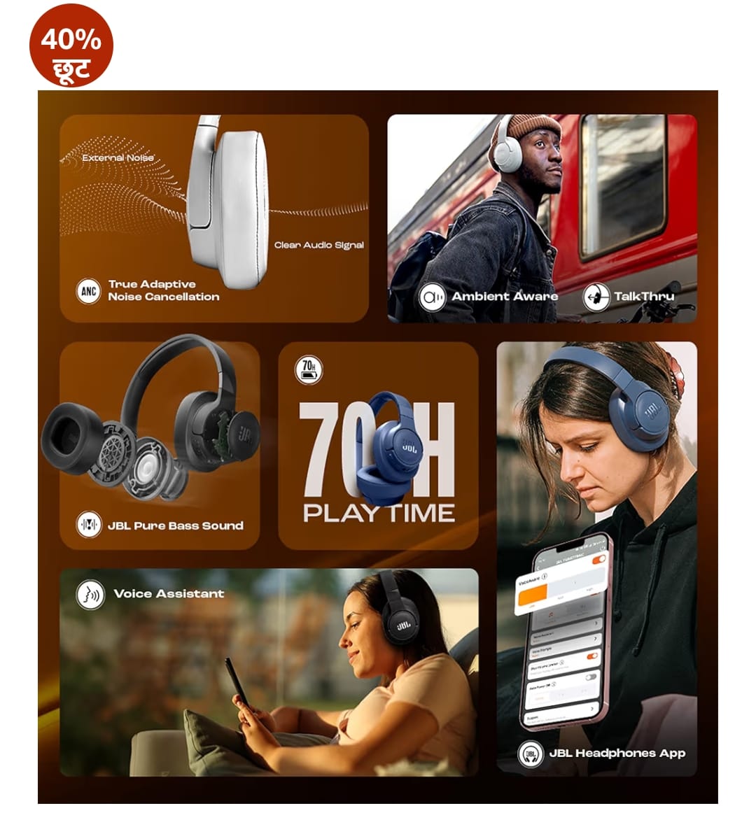 JBL Tune 770NC वायरलेस ओवर ईयर ANC हेडफ़ोन माइक के साथ, 70 घंटे तक की बैटरी, स्पीड चार्ज: 5 मिनट चार्ज प्लेबैक के 3H तक देता है, अनुकूलित EQ, Google फास्ट पेयरिंग, BT 5.3 (काला)