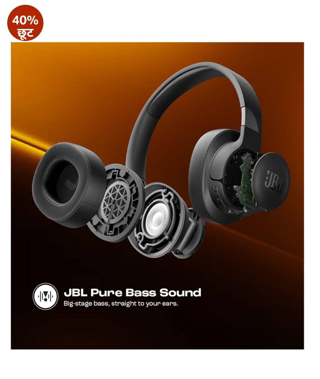 JBL Tune 770NC वायरलेस ओवर ईयर ANC हेडफ़ोन माइक के साथ, 70 घंटे तक की बैटरी, स्पीड चार्ज: 5 मिनट चार्ज प्लेबैक के 3H तक देता है, अनुकूलित EQ, Google फास्ट पेयरिंग, BT 5.3 (काला)