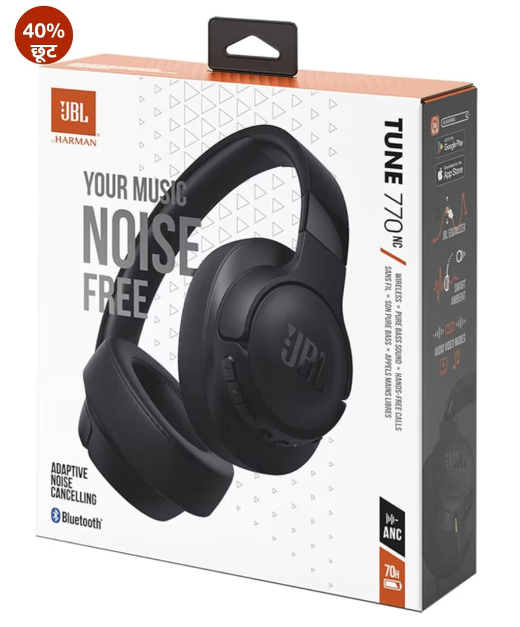 JBL Tune 770NC वायरलेस ओवर ईयर ANC हेडफ़ोन माइक के साथ, 70 घंटे तक की बैटरी, स्पीड चार्ज: 5 मिनट चार्ज प्लेबैक के 3H तक देता है, अनुकूलित EQ, Google फास्ट पेयरिंग, BT 5.3 (काला)