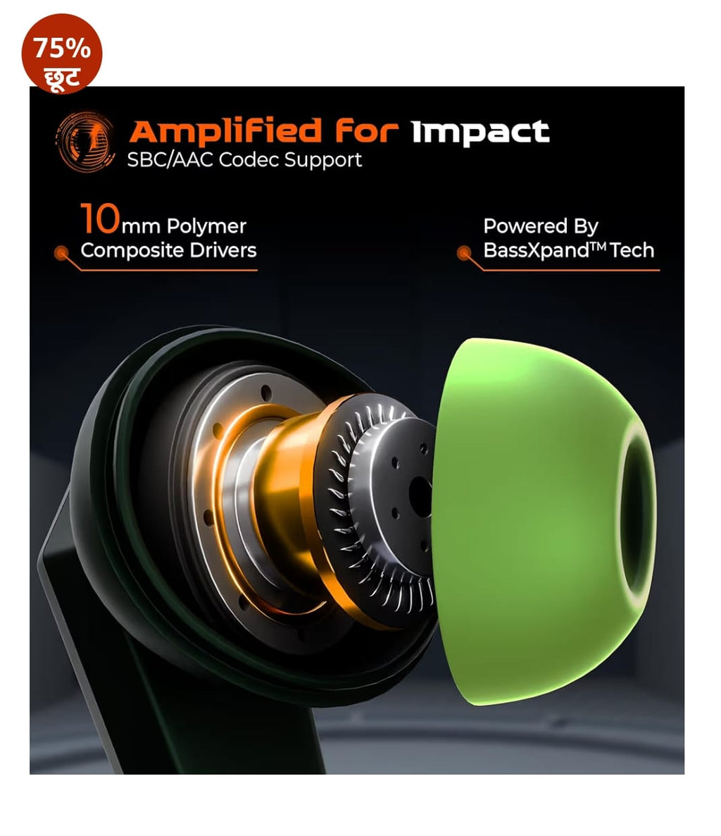 TRIGGR Kraken X1 Plus ड्युअल पेयरिंग के साथ, बैटरी डिस्प्ले, क्वाड ENC, 70H बैटरी, v5.3 Bluetooth (जंगल हरा, ट्रू वायरलेस)