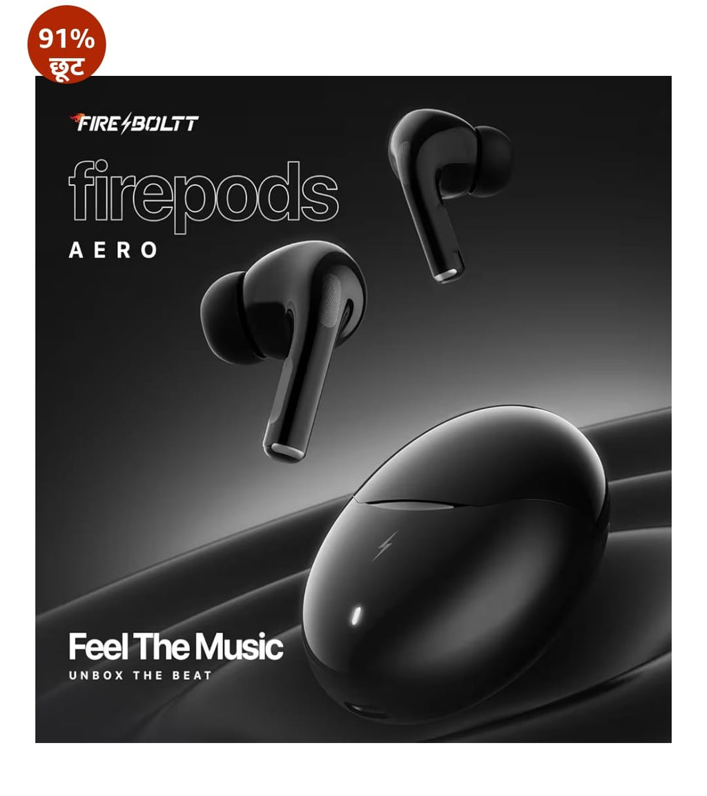 Fire-Boltt एयरो TWS ईयर बड्स कस्टम EQ, वायरलेस ब्लूटूथ 5.4, 50H प्लेटाइम, 50ms लो लेटेंसी, फास्ट चार्जिंग केस, ऐप सपोर्ट, टच कंट्रोल, IPX4 वाटरप्रूफ, गेमिंग और म्यूजिक