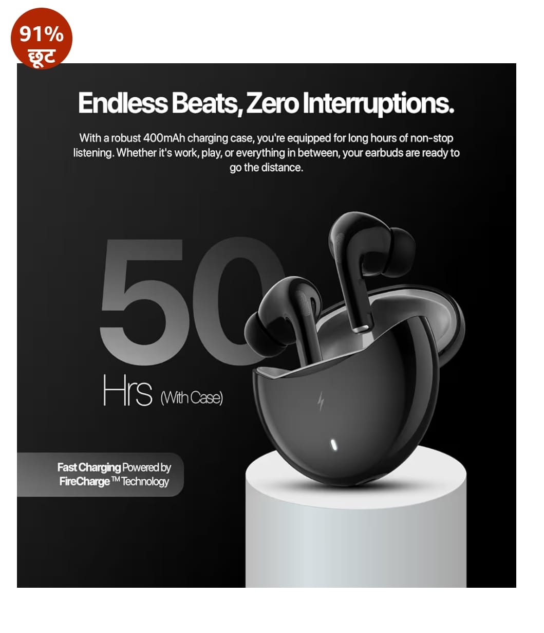 Fire-Boltt एयरो TWS ईयर बड्स कस्टम EQ, वायरलेस ब्लूटूथ 5.4, 50H प्लेटाइम, 50ms लो लेटेंसी, फास्ट चार्जिंग केस, ऐप सपोर्ट, टच कंट्रोल, IPX4 वाटरप्रूफ, गेमिंग और म्यूजिक