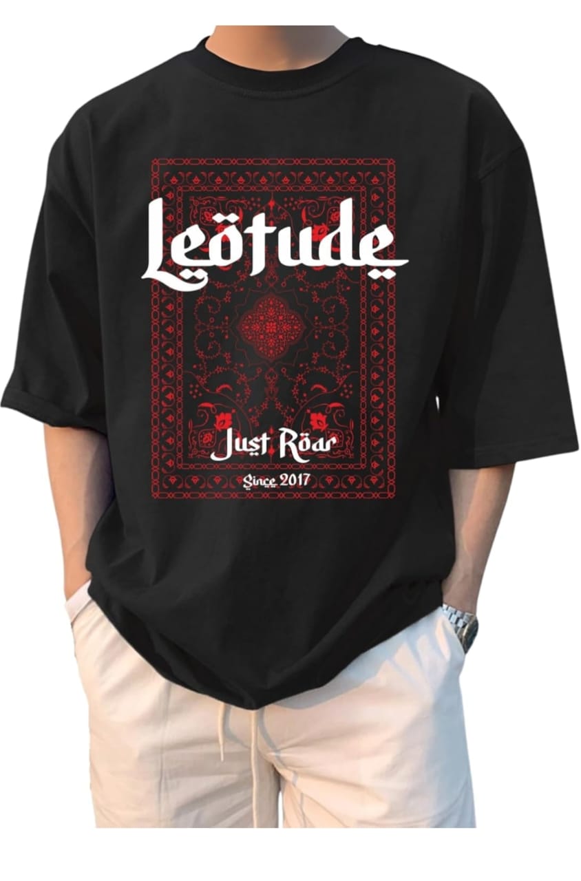 OTUDE पुरुषों मुद्रित काले Oversized टी शर्ट सामग्री कपास मिश्रण