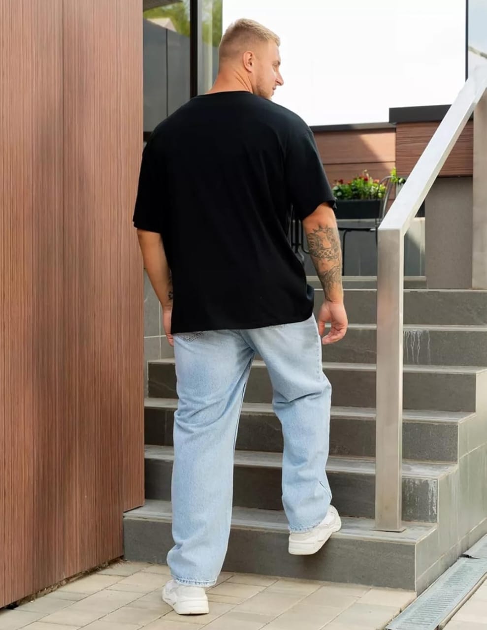 OTUDE पुरुषों मुद्रित काले Oversized टी शर्ट सामग्री कपास मिश्रण