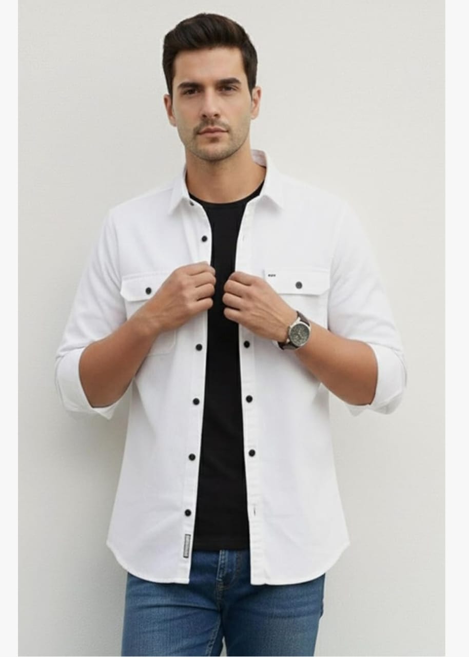 DEELMO पुरुषों की स्टाइलिश कॉटन ब्लेंड कैज़ुअल शर्ट || फुल स्लीव बटन-डाउन शर्ट डुअल फ्लैप पॉकेट के साथ || आरामदायक हवा पार होने योग्य फ़ैब्रिक || कैज़ुअल ऑफिस और आउटिंग वियर के लिए बिल्कुल सही