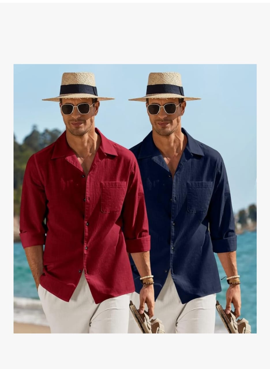 पुरुषों के लिए कैज़ुअल कॉटन ब्लेंड शर्ट का कॉम्बो || स्प्रेड कॉलर के साथ लंबी स्लीव बटन डाउन | हल्के हवा पार होने योग्य फ़ैब्रिक | समुद्र तट, ऑफिस और हर दिन पहनने के लिए स्टाइलिश सॉलिड शर्ट